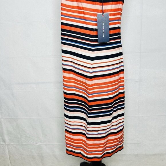 Tommy Hilfiger Sundress Size 8 Dress Linen Blend Orange Blue White Striped NWT - Picture 7 of 10